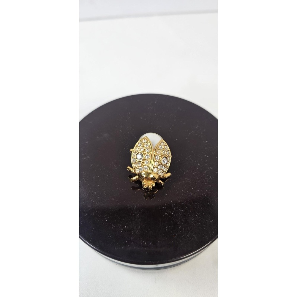 Napier Brooch Pin Ladybug Insect Clear Glass Rhinestones Faux Pearl Body Mini‎